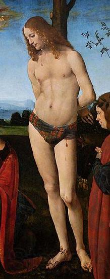 Giovanni Antonio Boltraffio St. Sebastian, detail from a Madona with Child, St. Sebastian, St. John the Baptist and two donors Spain oil painting art